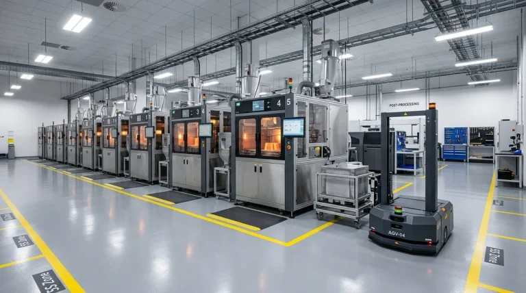 Automated 3D printing print farm with industrial SLS and MJF machines for volume manufacturing - AS Prototypes