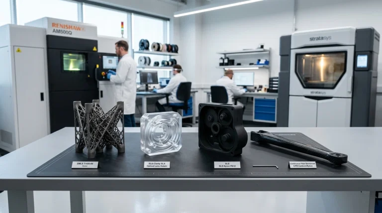 Comprehensive showcase of precision parts made across diverse 3D printing types in modern prototyping lab - AS Prototypes