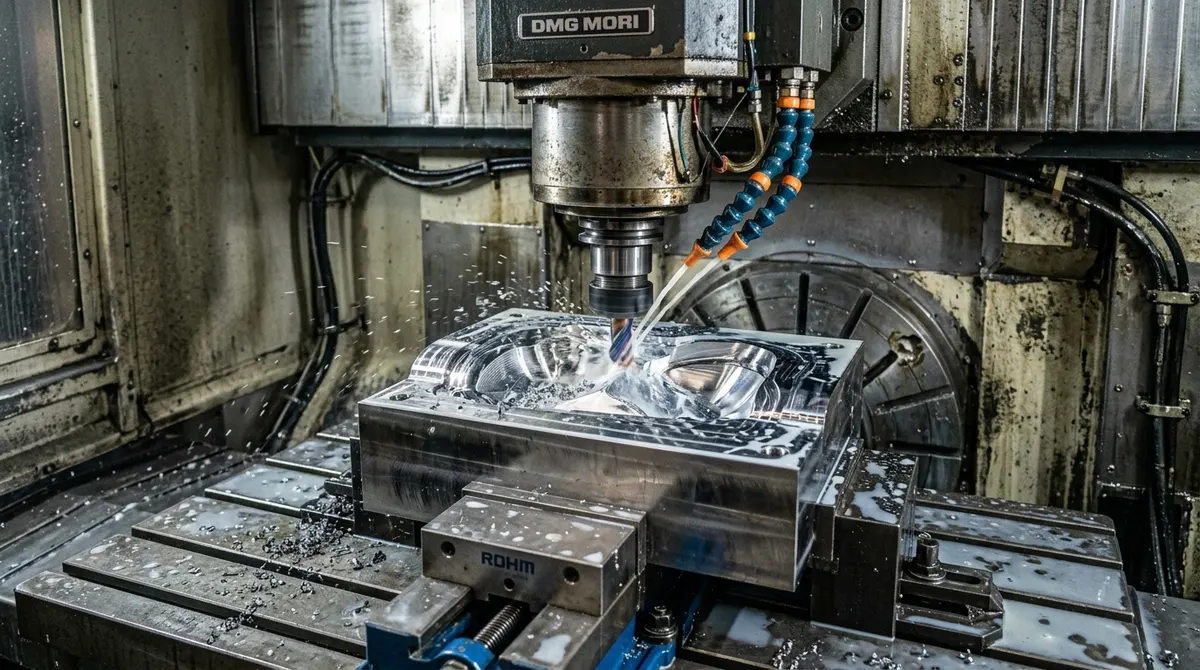 High-Speed 5-Axis CNC Milling of S136 Mirror Tool Steel Automotive Light Mold Cavity