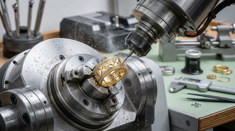 Precision 5-Axis Rotary CNC Micro-Milling of Luxury Faceted Gold Ring - AS Prototypes