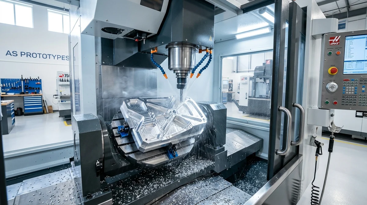 5-axis CNC machining center milling complex aluminum 6061 structural aerospace component