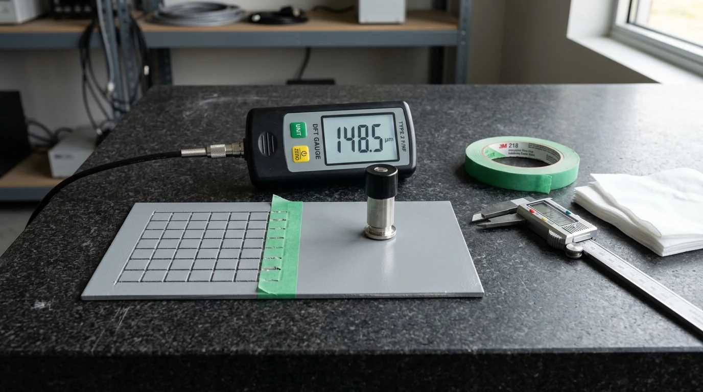 Aerospace Paint Cross-Hatch Adhesion Tape Testing and Dry Film Thickness Inspection