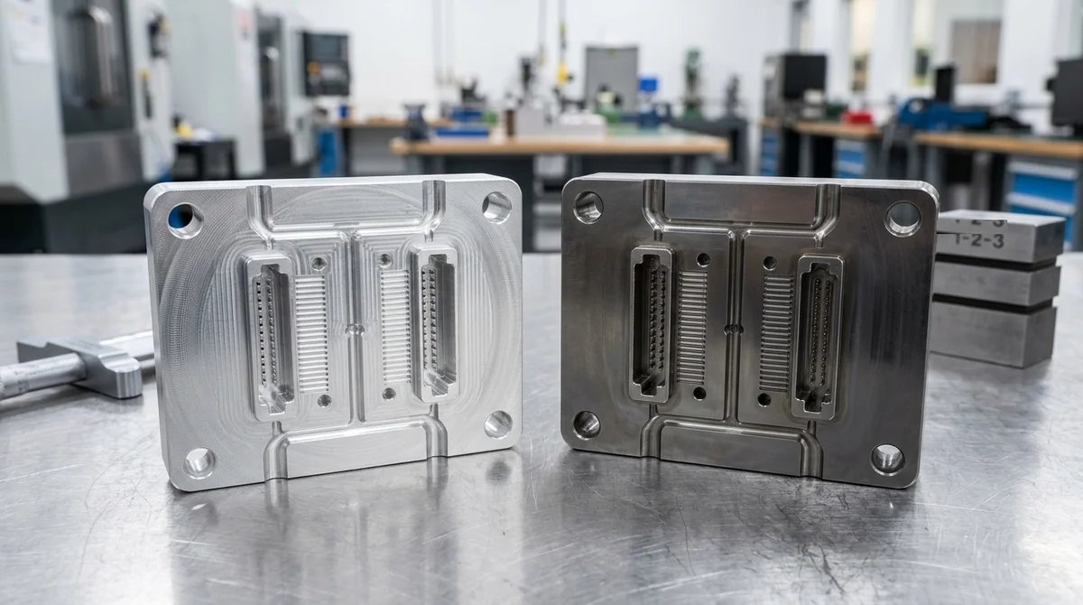 Zeiss bridge CMM verifying shut-off land planarity and core-cavity alignment on a rapid tooling mold insert
