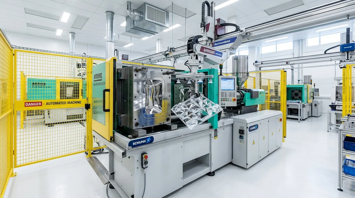 Automated All-Electric Injection Molding Machine Demolding Optical PMMA Street Light TIR Collimator Lens Array - AS Prototypes