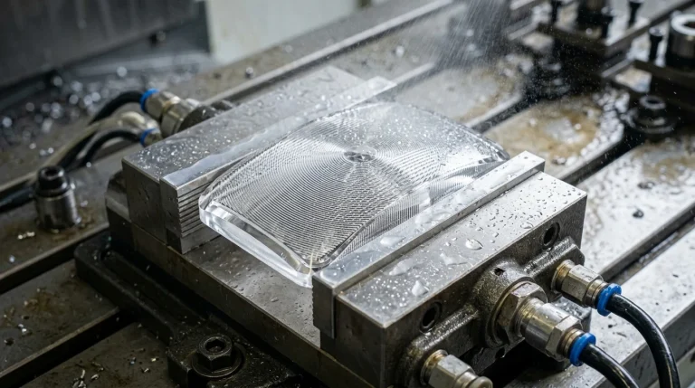 Precision CNC Diamond Milled Optical PMMA Automotive Rear Light Lens Setup