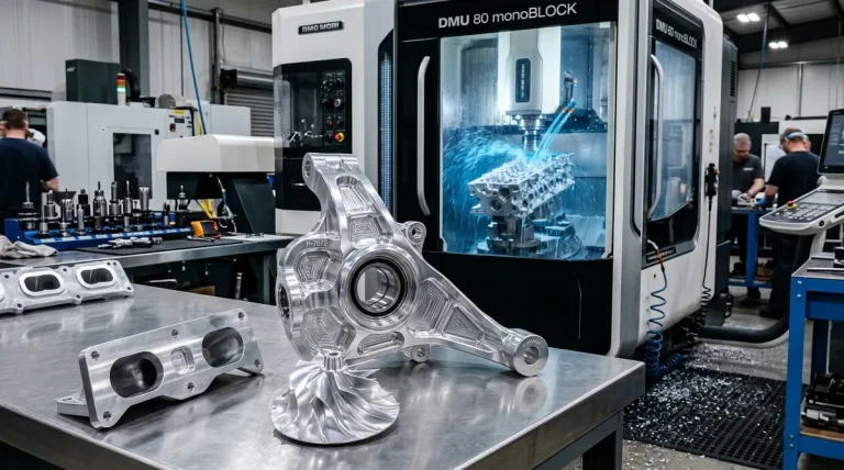 5-axis CNC machined automotive suspension upright and billet turbo impeller - AS Prototypes