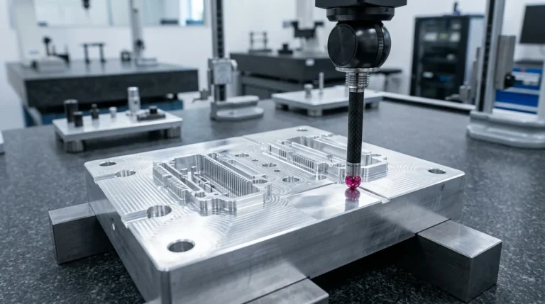 Rapid Tooling QC: Bridge-Type CMM Contact Probe Verifying Parting Line Tolerances on 7075 Aluminum Prototype Mold