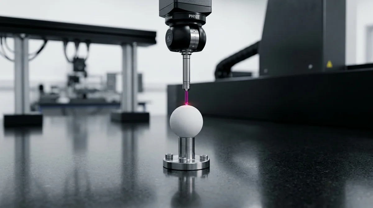 Automated bridge CMM probe qualification against a calibrated ceramic reference sphere