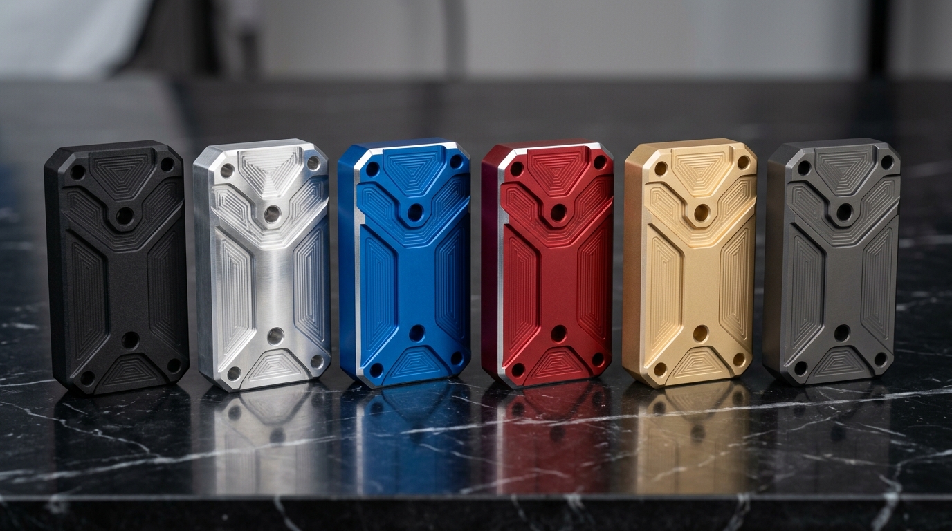 Precision CNC Machined Aluminum Sample Blocks Showing Anodizing Colors Spectrum - AS Prototypes