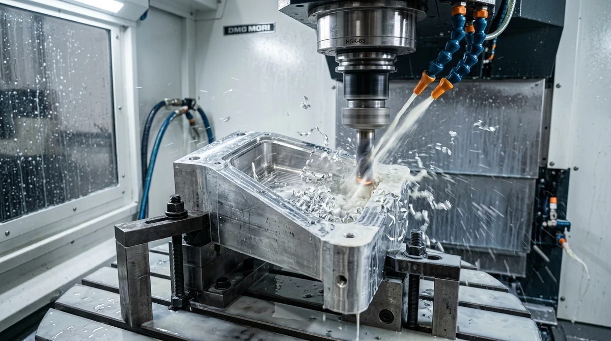 High speed 5-axis CNC milling carbide tool pocketing structural 7075-T6 aluminum aircraft wing bracket - AS Prototypes