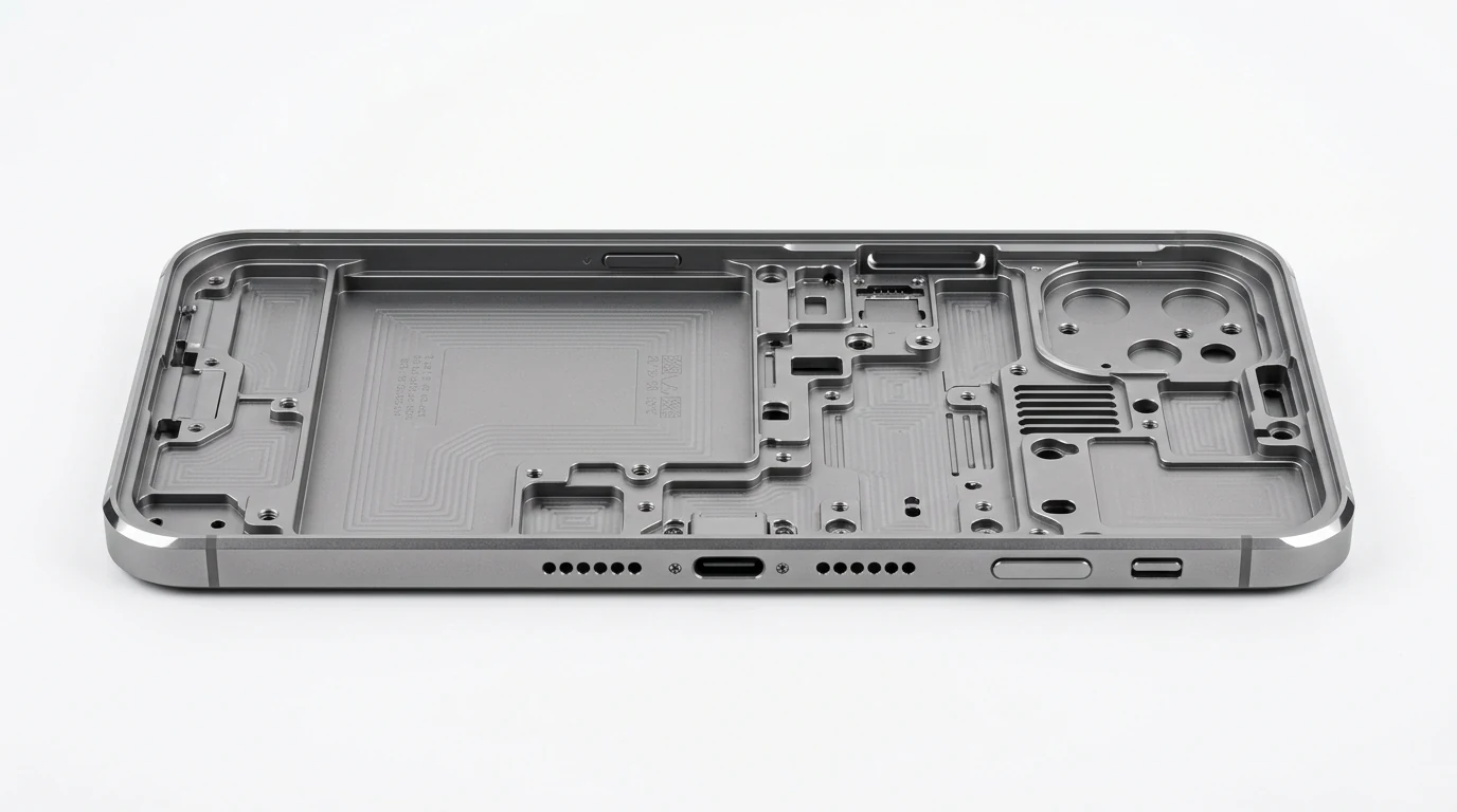 Space Grey Anodized Aluminum Unibody Smartphone Enclosure on Pure White Background