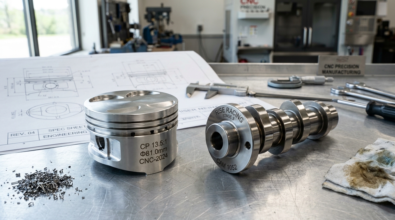 Custom CNC Turned Performance Piston and Polished Camshaft - AS Prototypes