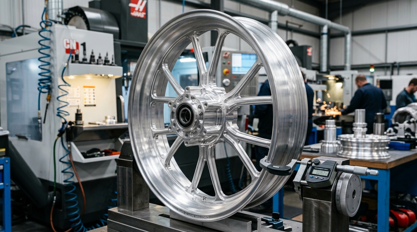 Custom CNC Machined Billet Aluminum Motorcycle Wheel and Hub - AS Prototypes