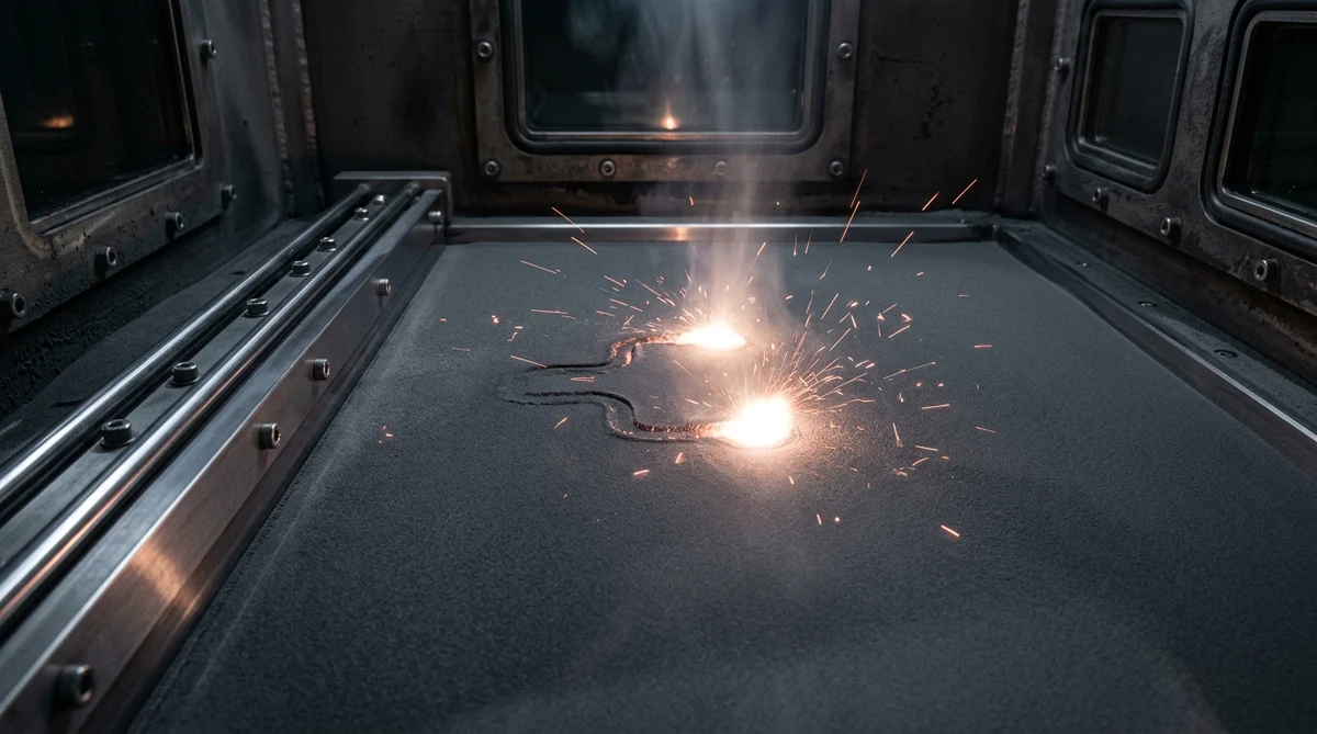 In-situ laser powder bed fusion LPBF process with dual fiber laser melt pools sintering titanium alloy cross-section on planar powder bed