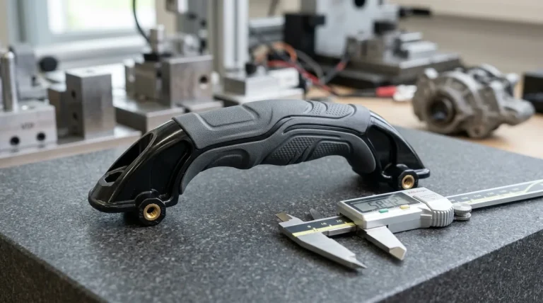 Dual-Material Overmolded Prototype Handle with TPE Elastomer on Granite Surface Plate - AS Prototypes