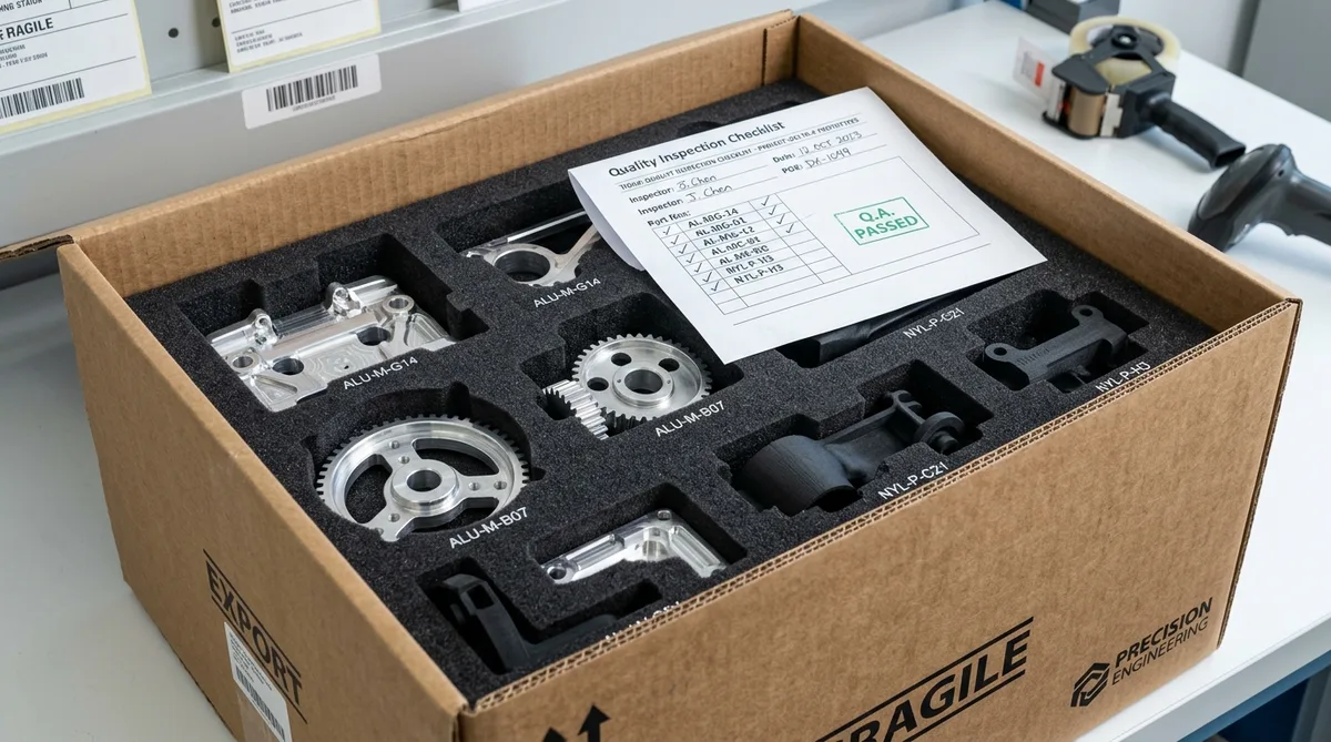 Export protective packaging with custom die-cut high-density EVA foam and quality inspection report