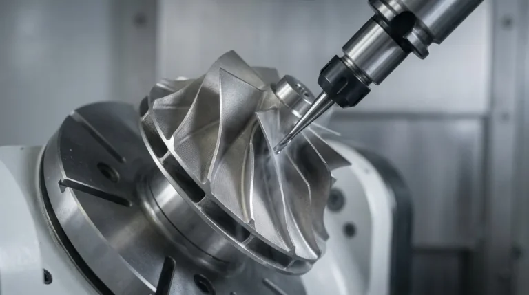 Simultaneous 5-axis CNC machining center using a slender micro-tapered ball-nose cutter for precision blade finishing on a titanium compressor impeller prototype