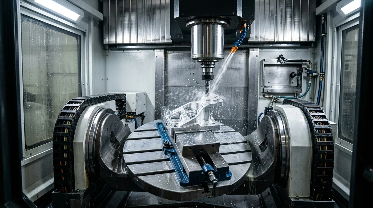 Simultaneous 5-Axis CNC Trunnion Machining Center Milling Aerospace Aluminum Bracket