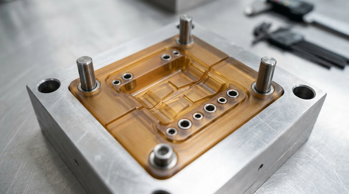 High-temp resin 3D printed mold insert mounted in an aluminum master mold base