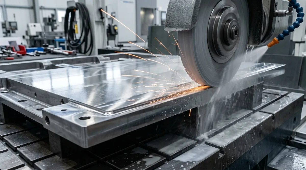 High-Precision CNC Surface Grinder Finishing Mold Base Plate on Magnetic Chuck