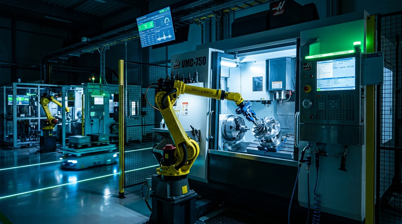 Autonomous Lights-Out 5-Axis CNC Machining Cell with Industrial Articulated Robot Arm - AS Prototypes
