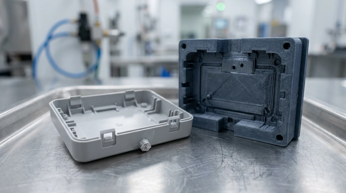 Precision molded ABS prototype electronics housing demolded from 3D printed rapid tooling insert