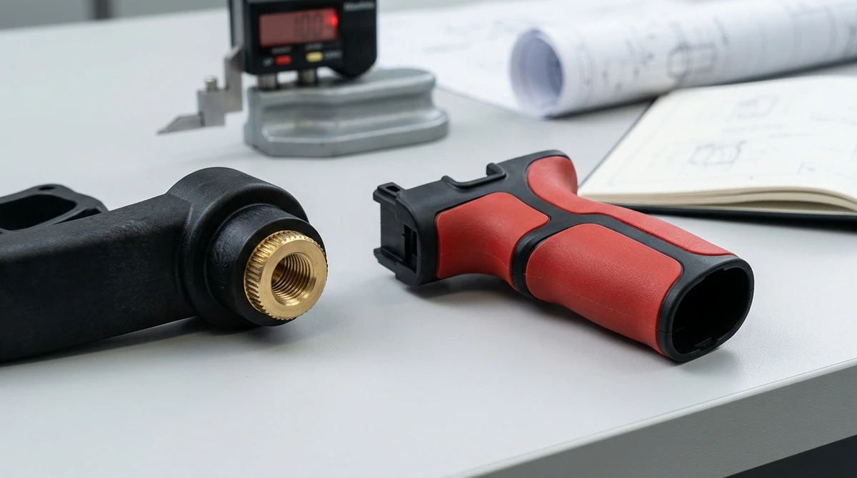 Brass threaded insert encapsulation and dual-color overmolding examples - AS Prototypes