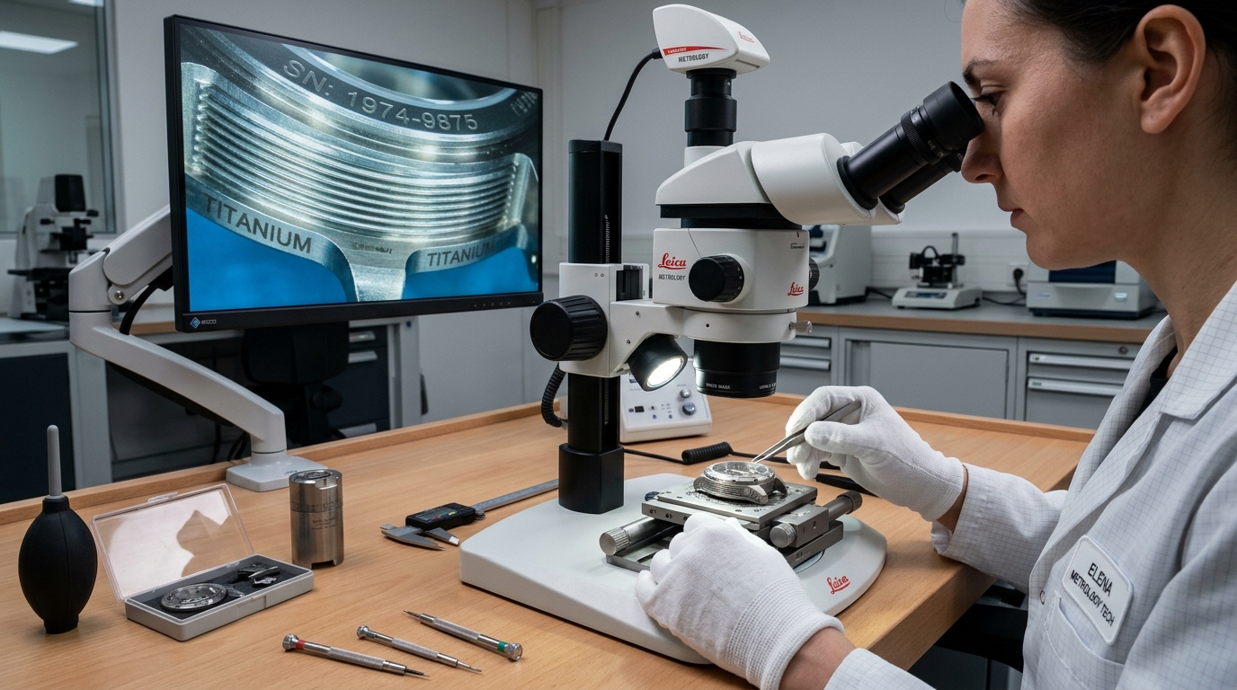 High-Magnification Optical Stereo Microscope Inspection of Titanium Watch Case - AS Prototypes