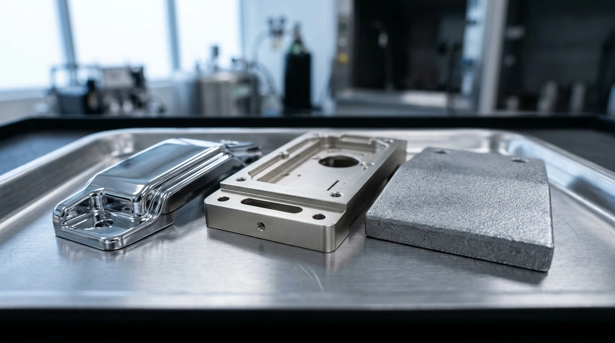 Industrial Metallization Showcase: PVD Vacuum Metallized Mirror-Chrome Plastic Shells Beside High-Precision Electroless Nickel Plated Aluminum Housings