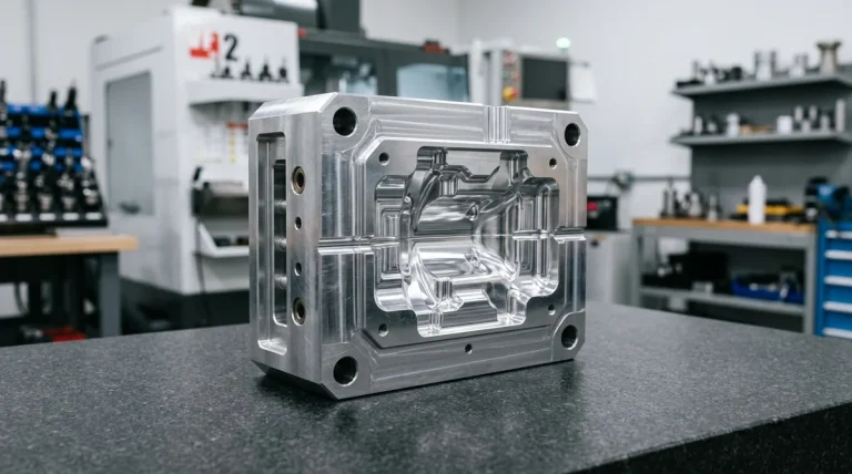 Rapid Tooling: Precision 7075-T6 aluminum injection mold cavity block on granite inspection plate