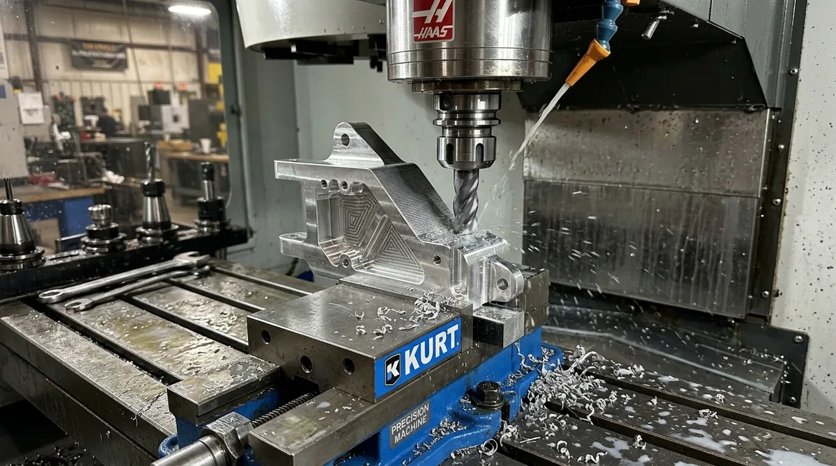 Precision CNC Milling Aerospace Bracket Prototype in Machine Vise - AS Prototypes