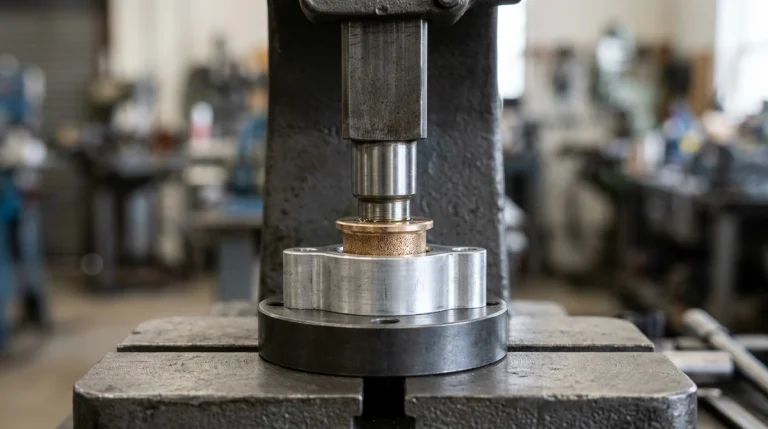 Precision Hydraulic Arbor Press Installation of Oilite Bronze Bushing into CNC Machined 6061 Aluminum Housing with Stepped Guide Mandrel