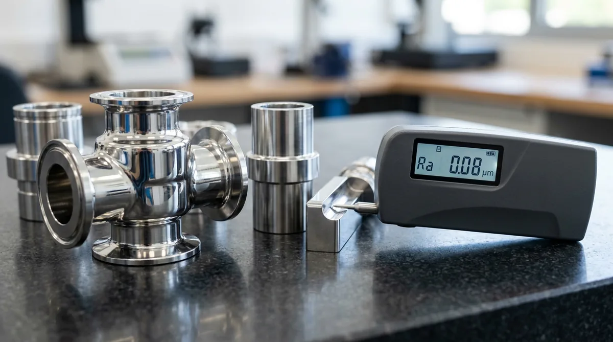 Mirror-Polished and Electropolished 316L Stainless Steel Sanitary Components with Surface Roughness Measurement Ra 0.08 um