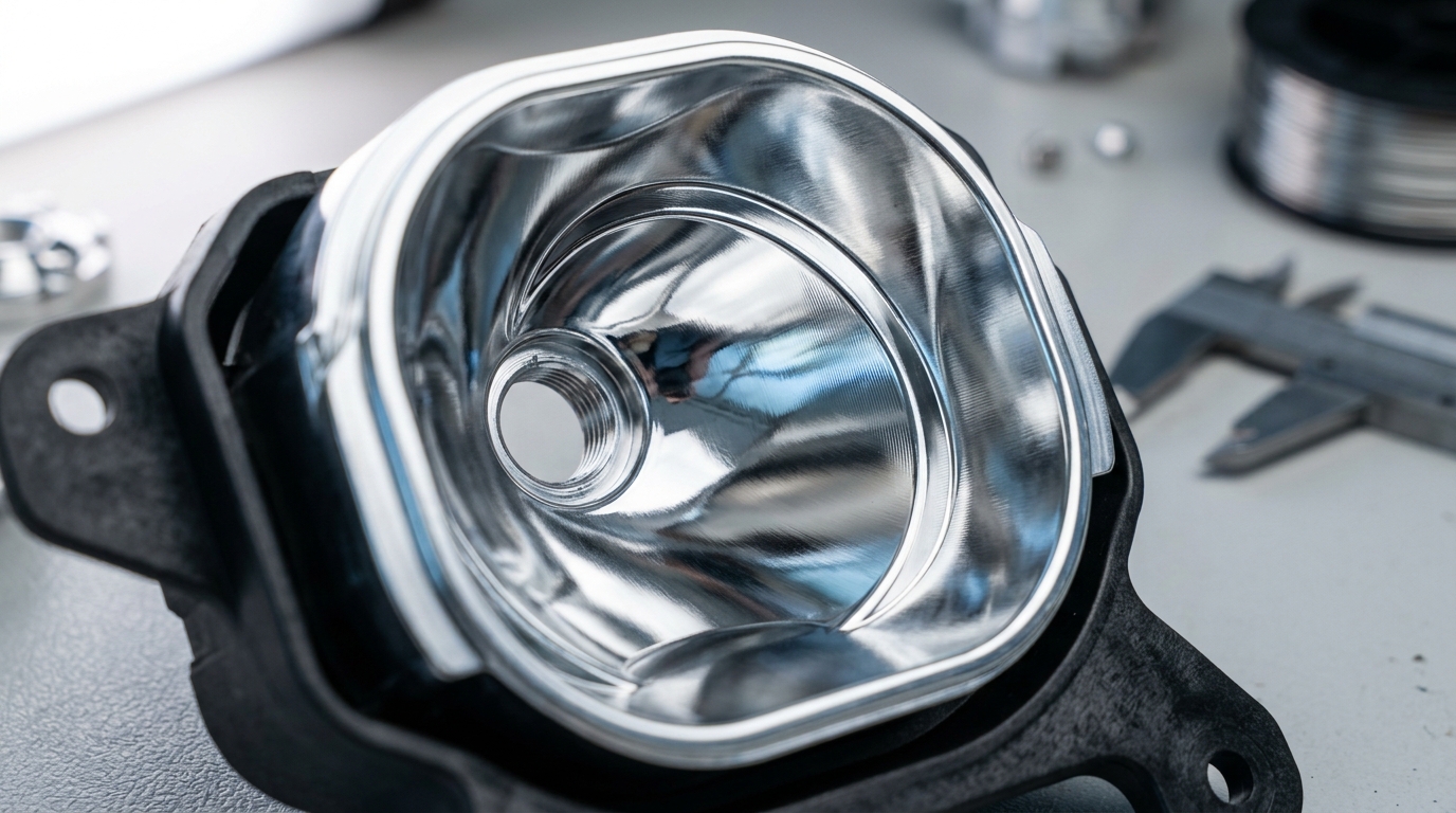 High-Specular PVD Aluminum Metallized Automotive LED Headlamp Reflector Prototype