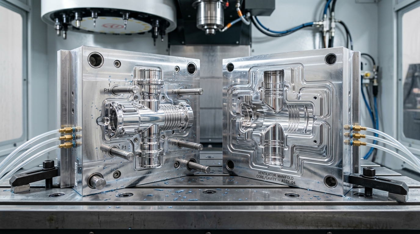 Rapid Aluminum Injection Mold Core and Cavity for Medical Ventilator Manifold