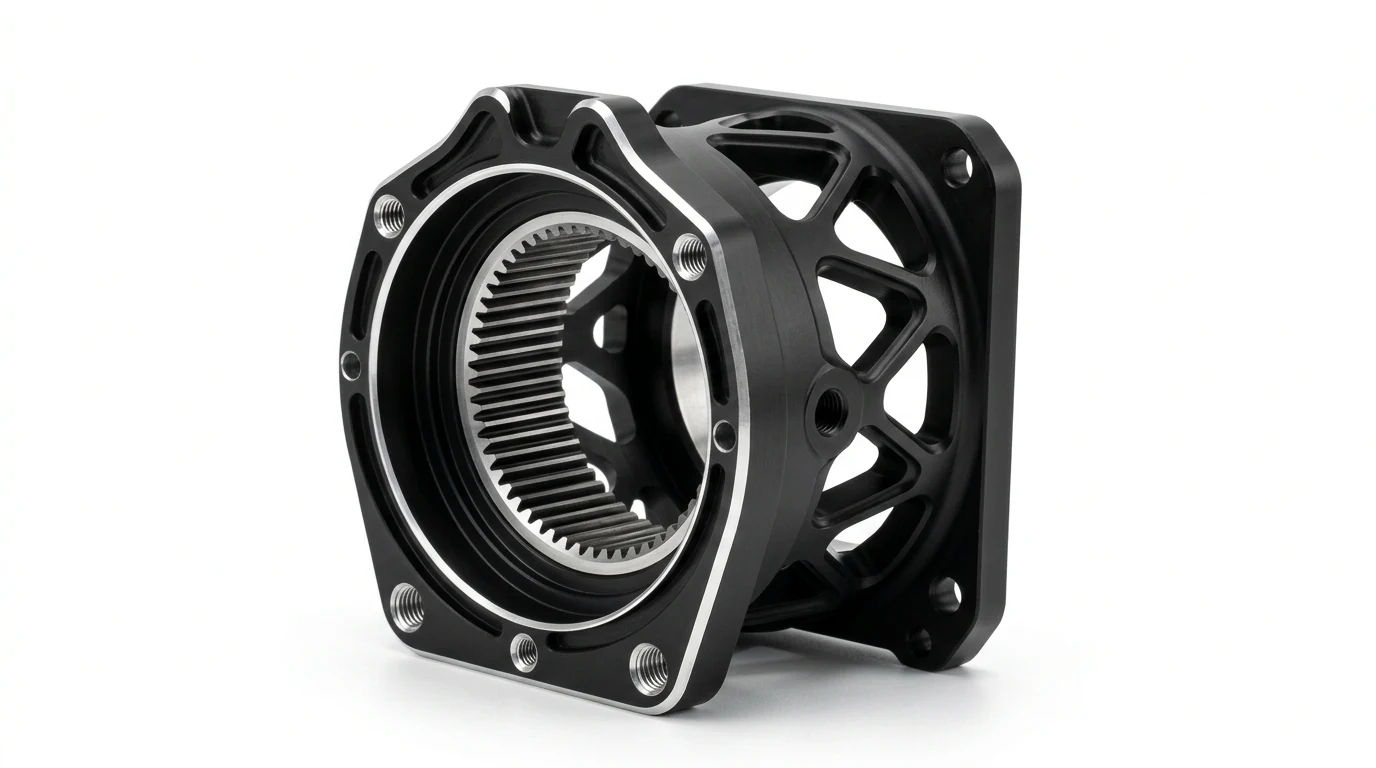 Black Anodized Robotics Joint Actuator Housing on Pure White Background