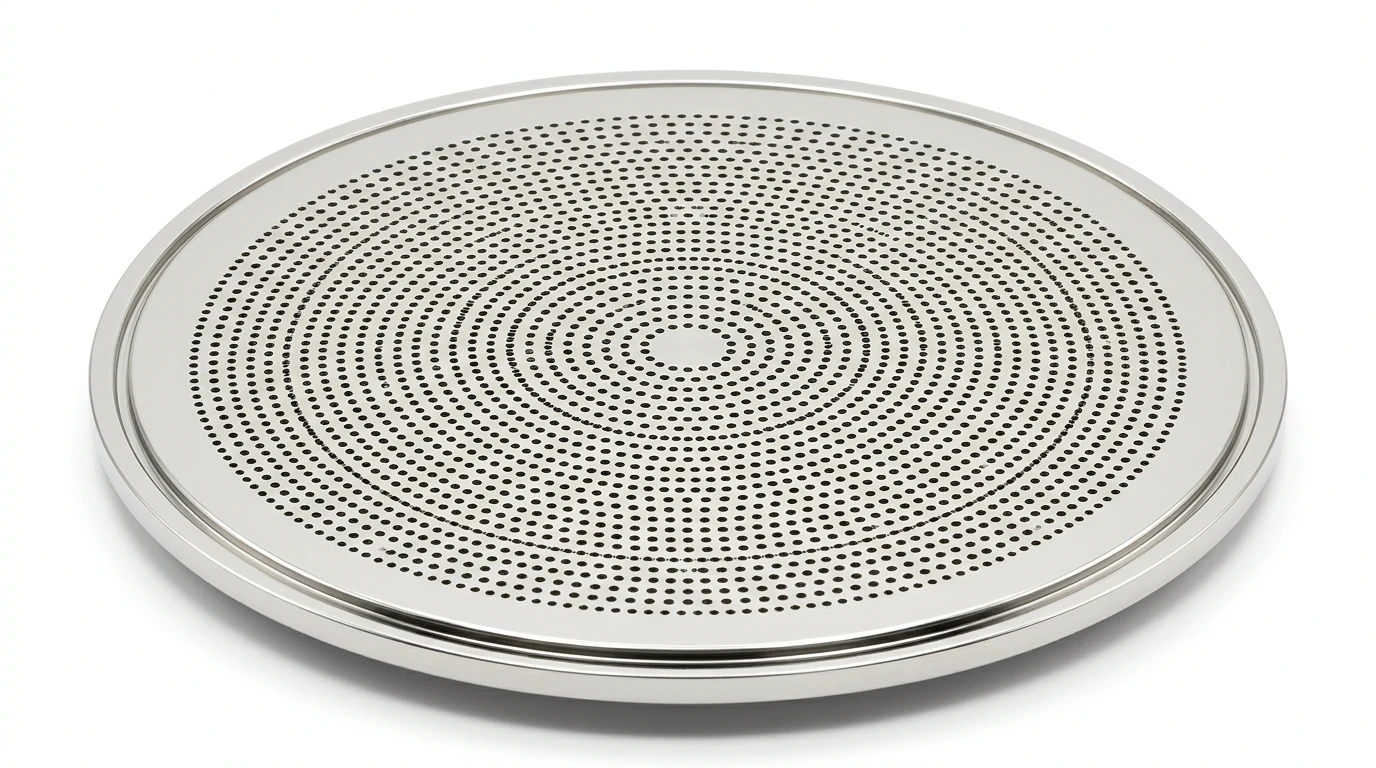 3-Axis High-Speed Micro-Drilled Semiconductor Gas Distribution Showerhead Plate on Pure White Background