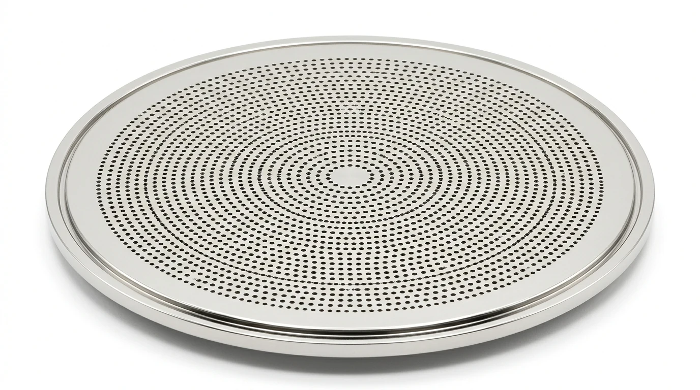 Electroless Nickel Plated Semiconductor Showerhead Plate on Pure White Background