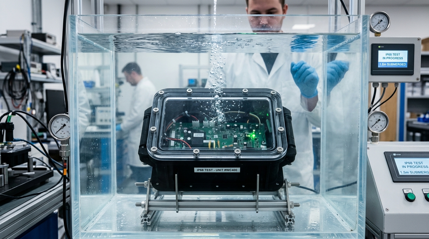 Submerged IP68 Water Immersion Bubble Leak Testing of Custom Waterproof Plastic Enclosure - AS Prototypes