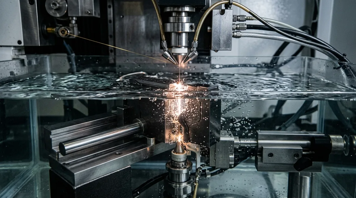 Submerged High-Precision Wire EDM Cutting Hardened D2 Tool Steel