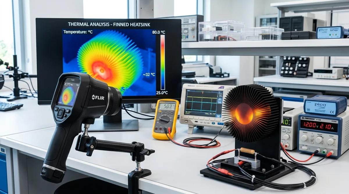 Thermal imaging infrared analysis of black anodized finned heatsink