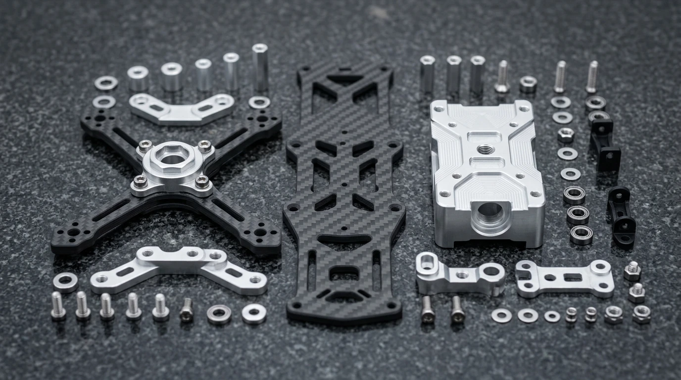 Drone Airframe 3K Carbon Fiber Chassis and 5-Axis CNC Milled Aluminum 7075-T6 Components