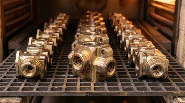Stress-Relief Annealed Precision CNC Machined Stainless Steel and Titanium Valve Components on Heat Treatment Fixture Grid