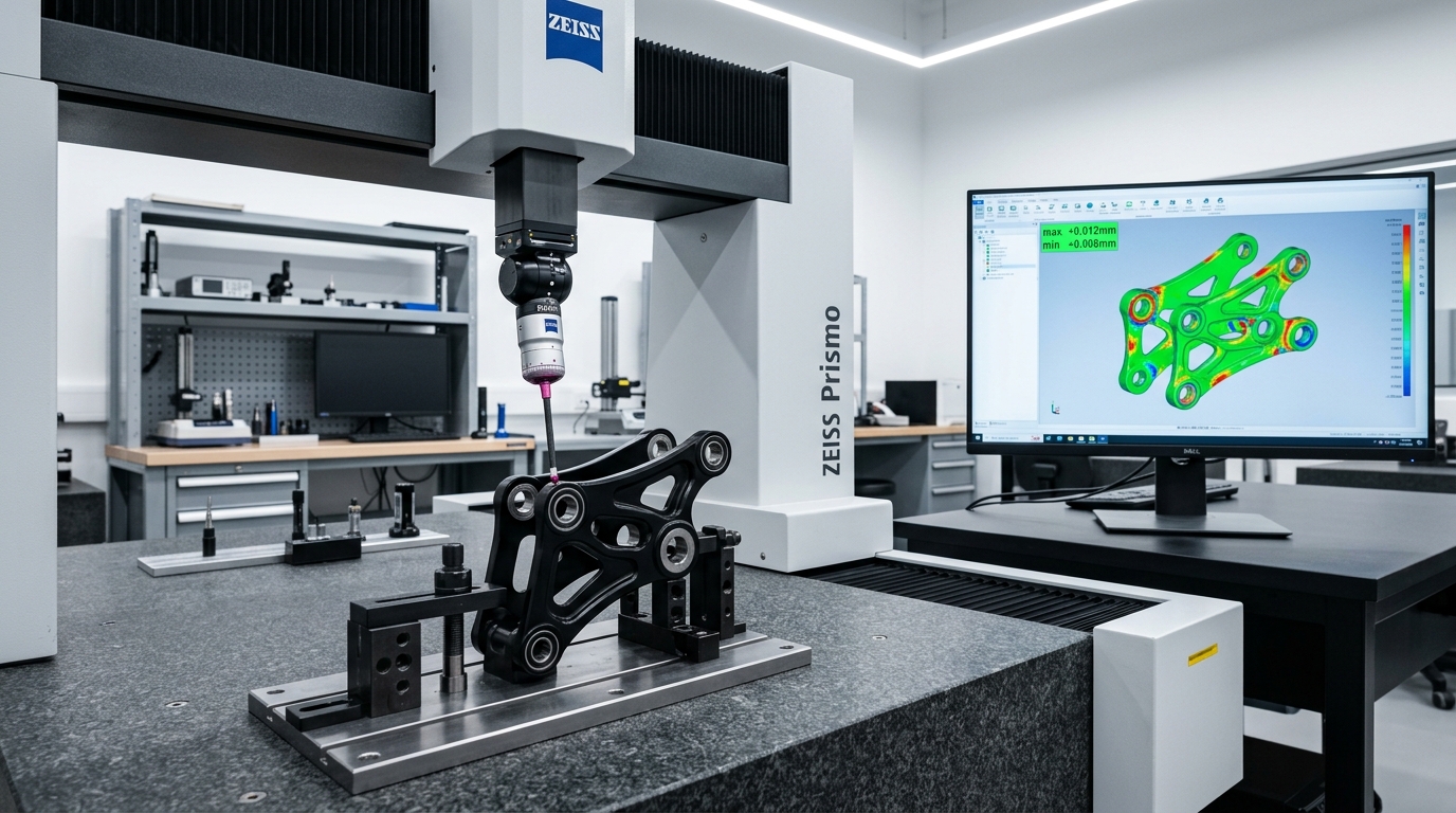 Zeiss PRISMO CMM Verifying Critical Tolerances on Aluminum Prototype Linkage - AS Prototypes