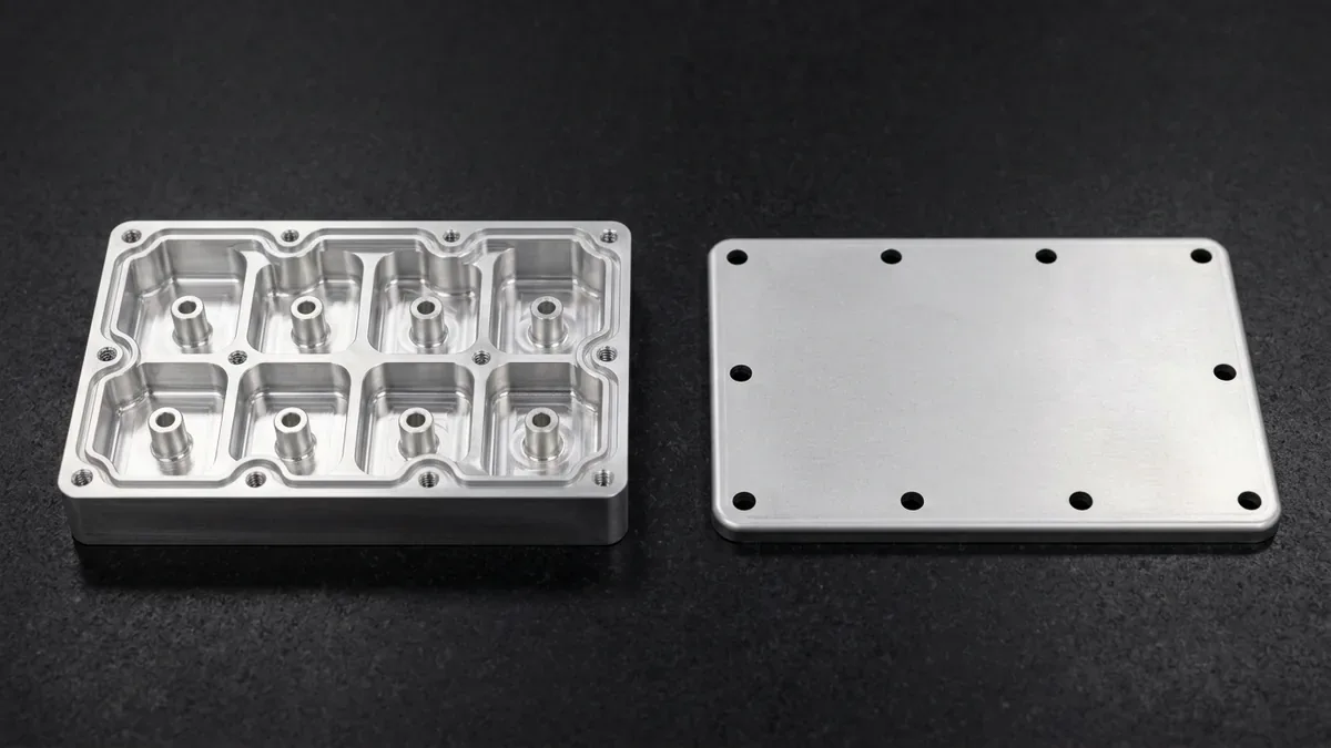 3-axis CNC-machined 6061-T6 aluminum 5G RF cavity filter housing with sealing groove and mating 5052-H32 cover lid