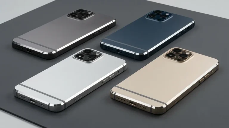 Four Anodized 6063-T6 Aluminum Smartphone Unibody Housings with Diamond Cut Mirror Chamfers Resting Flat on Antistatic Mat