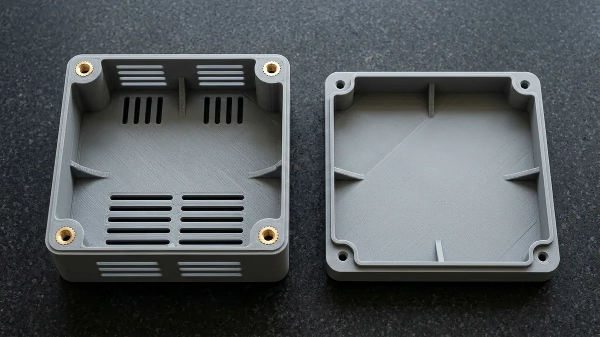 Precision FDM Printed ABS Electronic Enclosure with Snap-Fits and Brass Inserts
