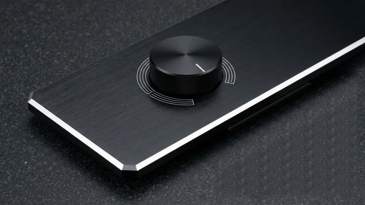 Custom CNC Machined Black Anodized Aluminum Control Panel with Precision Laser Engraved Scales and Knobs on ESD Mat