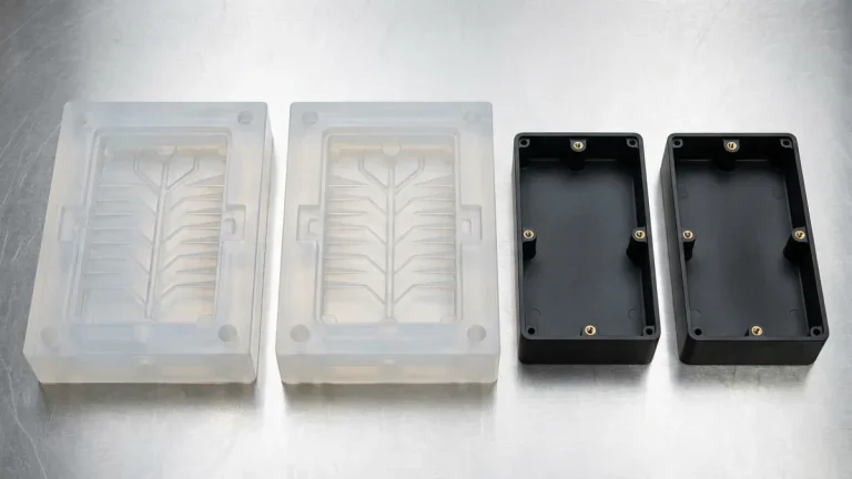 Flexible RTV Silicone Mold Opened to Demold Polyurethane Enclosure Prototype