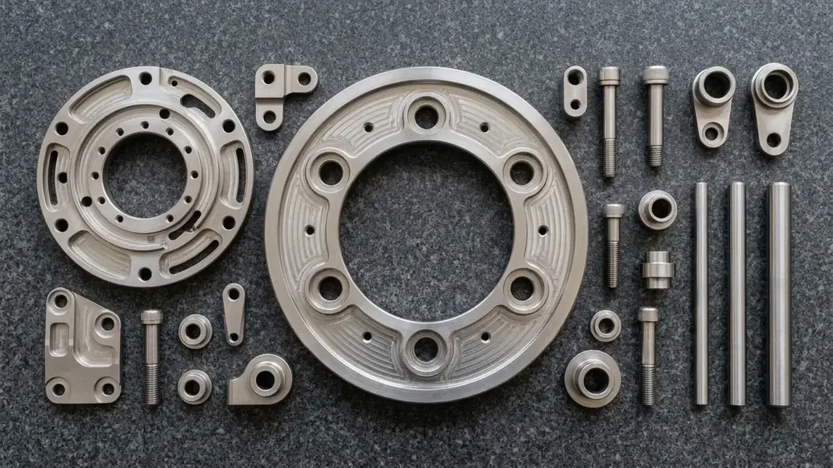 Precision CNC Machining for Military and Defense: Titanium Missile Gimbal Rings and Flight Actuator Brackets Flat on Granite Table
